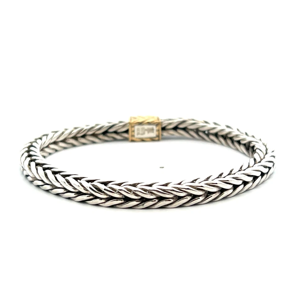 Brazalete John Hardy de 6 mm de plata de ley de oro amarillo de 18 quilates icono de 8,5" de largo Foto 1 de 1