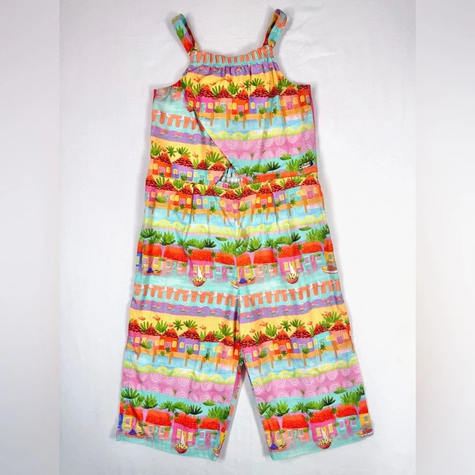 ALPHABETO Girls' Tropical Southwestern Printed Cutout Jumpsuit Brazilian Size 4 - Image 1 of 4