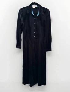 Gotcha Covered Vtg Maxi Dress Modest Black Velour Pleated Bodice Sz 8 USA - Picture 1 of 11