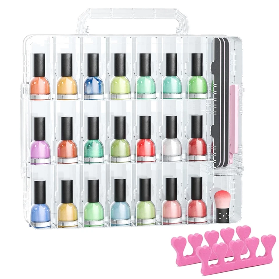 48 Bottles Universal Clear GEL Nail Polish Organizer Case Holder for Double Side