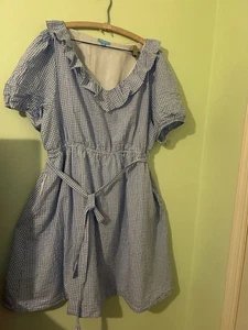 Draper James RSVP 3X blau Gingham Rüschen V-Ausschnitt Gürtel Fit & Flare Kleid Puff Sl - Bild 1 von 14