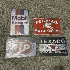 4PCS Vintage Metal Tin Signs Retro Garage Art Man Cave STP Mobil 12x8 - Picture 1 of 5