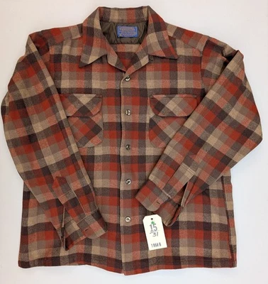 Pendleton 100% Lana Franela M Marrón Otoño Cuadros Bucle Abotonable Años 60 De Colección Foto 1 de 4