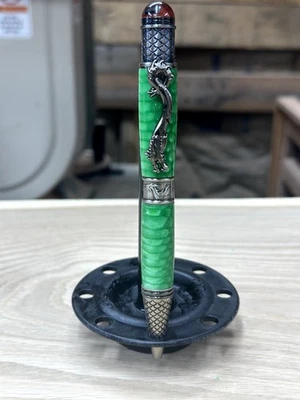 Handcrafted Green Pen With Dragons With Black Ink - Image 1 of 4