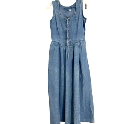 Vtg 90's Denim Dress Styleworks Blue Jean Lace Up Front  Sz 8 Hippie Boho - Image 1 of 4