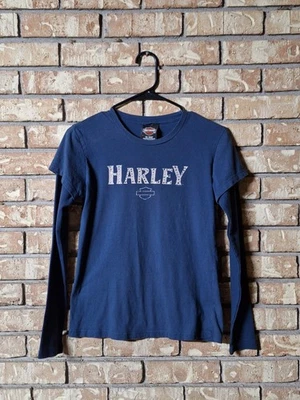 Vintage 2007 Harley-Davidson Women’s Long Sleeve Shirt Blue Rhinestone Size M - Image 1 of 4