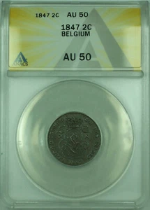 1847 2C Belgium ANACS AU-50 2 Centimes Copper Coin KM#4 - Picture 1 of 2