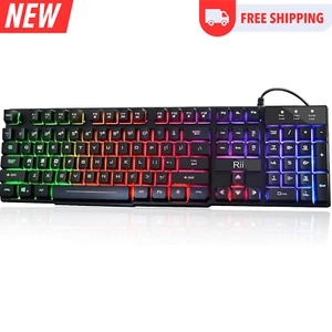 Rii RK100+ Multiple Color Rainbow LED Backlit Large Size USB Wired Mechanical F - Picture 1 of 6