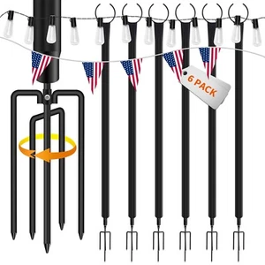 6 Pack Outdoor String Light Poles LED Solar Bulbs Backyard Decoration Poles - Picture 1 of 15