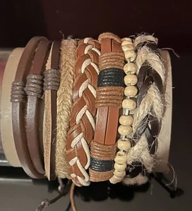 Bracelets Bundle Mix Of 6 Leather, Hemp And Beaded Adjustable - Picture 1 of 3