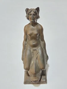 Vintage Antique Victorian Woman Riding A Fish Cast Metal Clock Topper Rare! - Picture 1 of 18