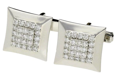 1.50ct Natural Round Diamond 14k Solid White Gold Anniversary Men Cufflinks - Image 1 of 3