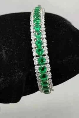 10Ct Round Cut Lab Created Green Emerald Tennis Bracelet 14K White Gold Plated - Image 1 of 4