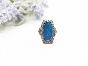 Vintage Deko blau Lapis Marcasit Edelstein zweifarbiger Ring Sterlingsilber Gr. 5 - Bild 1 von 7