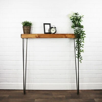 Coffee Side Table Console Solid Wood Timber Metal Raw Steel Legs 14cm x 7cm - Image 1 of 4