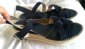 ANDRE ASSOUS ESPADRILLE LEATHER STRAP WEDGE SANDALS,8M - Picture 1 of 7