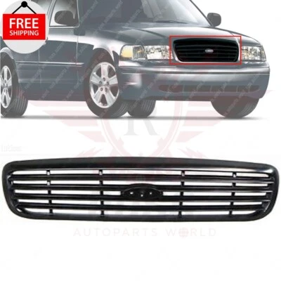 New Front Grille Painted Black Shell & Insert Fits 1999-2000 Ford Crown Victoria — 第 1/4 张图片