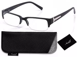 Occhiali mezza montatura lenti trasparenti nero opaco eleganti stile alla moda look elegante - Foto 1 di 3