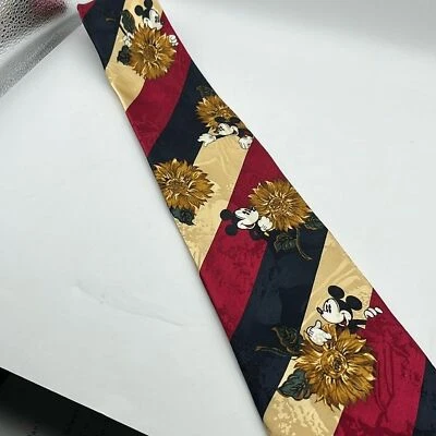Corbata de seda Mickey Disney años 90 para hombre flor formal vintage divertida Foto 1 de 4