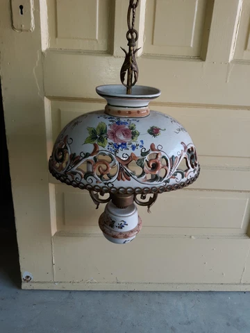 Antique Wrought iron Chandelier Ceramic Pottery Shade Cover
