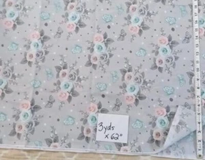 Gray Floral Fabric Cotton 1 pc 3 Yds x 62" Craft Home - Picture 1 of 6
