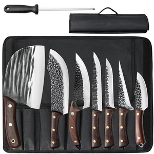 Handmade Hand FORGED DAMASCUS STEEL CHEF KNIFE Set Kitchen 8 Knives Set Chopping - Picture 1 of 31