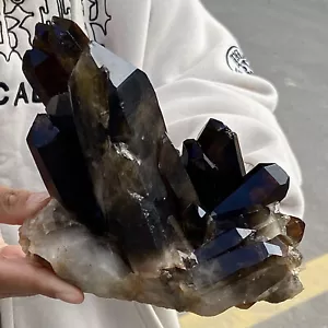 Racimo de cuarzo negro ahumado natural de 2,98 lb muestra de cristal de curación - Imagen 1 de 11