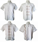 Mens White Cotton Shirts Short Sleeve Button-Up Casual Kung Fu Hippie Beach Boho