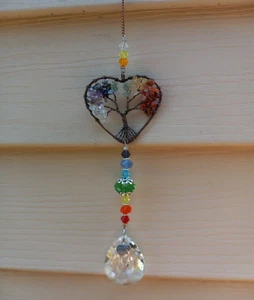 Suncatcher Window Hanging Tree of Life Heart Shaped Crystal Ball Prism Pendant - Picture 1 of 4