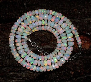 Ethiopian Welo Fire Opal Gemstone Beads 16inches Necklace 925 Silver F4172 - Picture 1 of 5