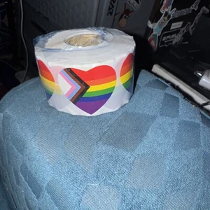 Rainbow Heart Stickers Roll 300ct 1.5 Inch Gay Pride LGBT Love Stripe Stickers - Picture 1 of 3