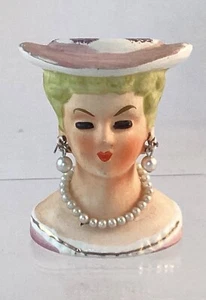 Vintage Artmark Japan Lady Head Vase 3" Pearl Earrings Necklace Blonde - Picture 1 of 6