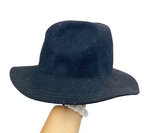Olive & Pique 100% Wool Black Fedora Wide Brim Hat Adjustable - Picture 1 of 7