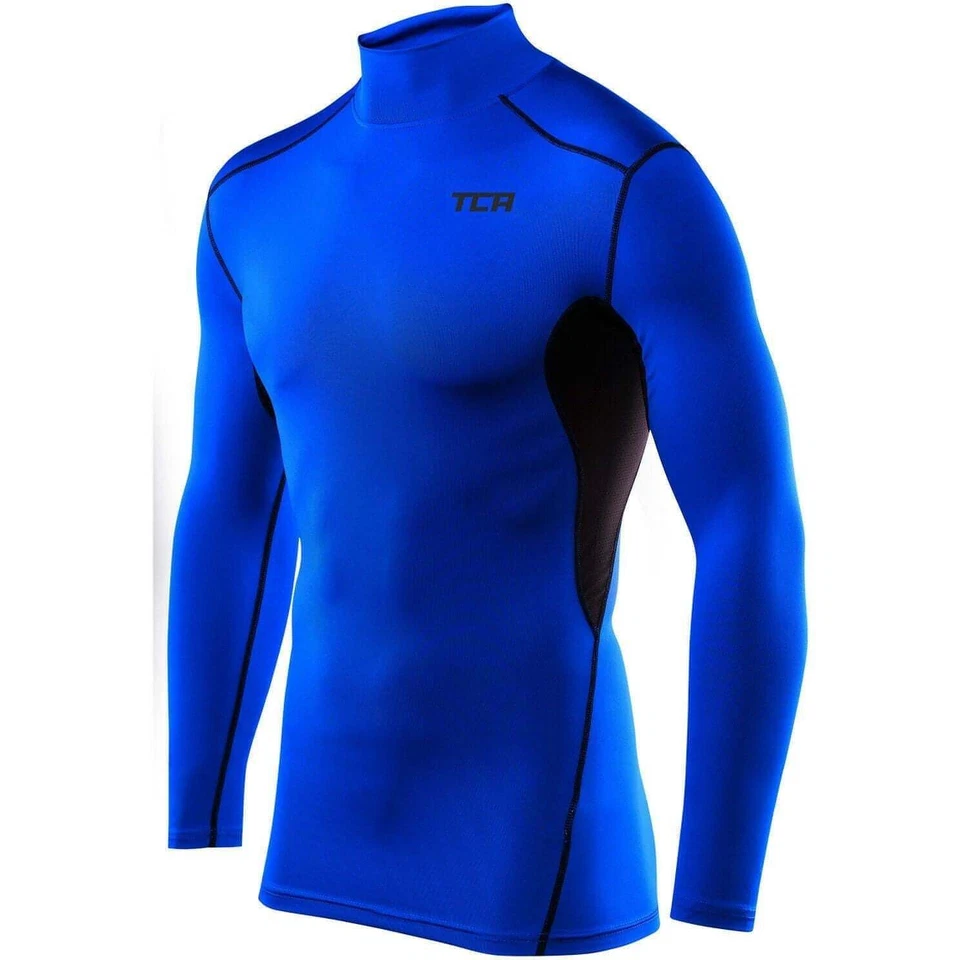 TCA HyperFusion Mock Neck Junior Compression Top Blue Long Sleeve Kids Running - Image 1 of 1