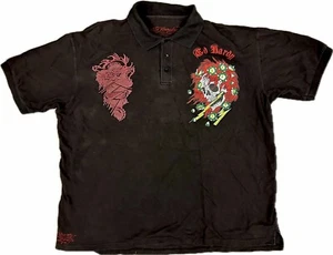 Ed Hardy Designs Y2K Black Dragon Floral Skull Collared Polo Shirt Sz 3XL - Picture 1 of 6