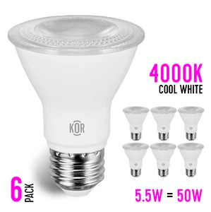 6 Pack LED 5.5W=50W 500 Lumen PAR20 Medium E26 Dimmable Flood 4000K Cool White - Picture 1 of 6