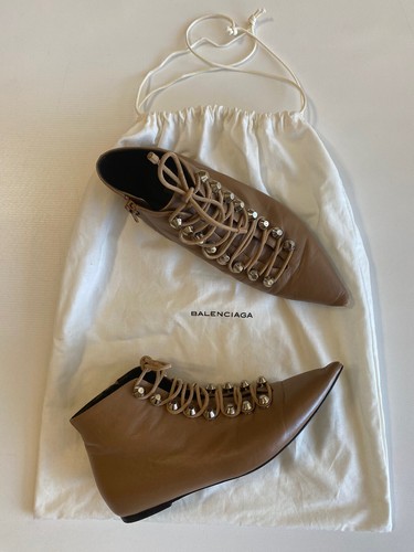 Balenciaga Paris stivaletti donna marroni borchie punta coltello 37 Italia 