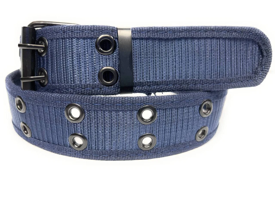 Cinturón Azul Marino Doble Fila Ojal Negro 2 Agujeros Lona Web Tachuelas Motociclista Punk Gótico Emo Foto 1 de 1