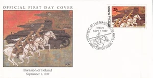 MARSHALL ISLANDS Eventos de la Segunda Guerra Mundial Serie Militar FDC 1989 Invasión de Polonia - Imagen 1 de 1