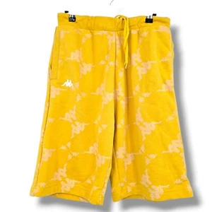 Kappa Sweat Shorts Athleisure Drawstring All Over Print Casual Yellow M - Picture 1 of 12