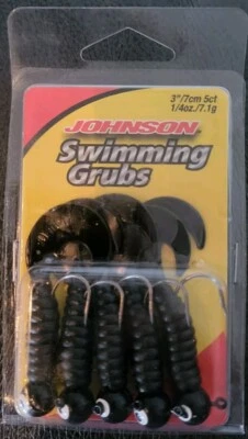 Johnson Swimming Grubs, 1/4 OZ, Black, 5 Ct - Image 1 of 2