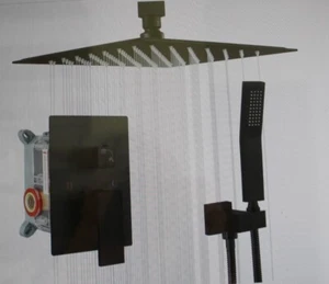 New Matte Black Celing Shower System w/12 Inches Rain Shower Head and Hand Held - Picture 1 of 10