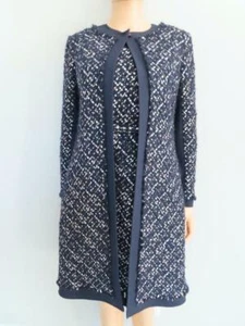 Oscar de la Renta Navy Blue/Multicolor Tweed Duster/Jacket/Blazer US 6 - Picture 1 of 12