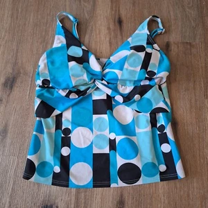 Apt 9 Blue White Polka Dot Multicolored Swim Padded Halter Tankini Top Sz 10 - Picture 1 of 9