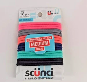 18pc Scunci Elastic Hair Ties Pastel Colors Bands Pink Navy Teal Gray Neon Black - Picture 1 of 6