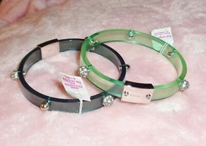 2 New Lia Sophia Bracelets Glazed Green & Navy Silver Tone Studded Bangles - Picture 1 of 3