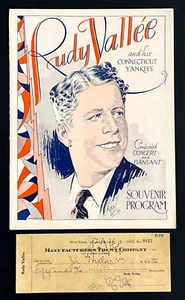 1930 RUDY VALLEE CONCERT PROGRAM NBC TOUR CONNECTICUT YANKEES w/ SIGNED CHECK - Picture 1 of 9
