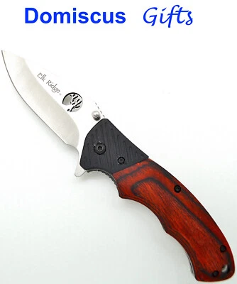 8" ¡NUEVO! Cuchillos deportivos ELK RIDGE con mango de madera de pakka plegable para caballero Foto 1 de 4