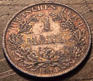 1914-A Germany 1 Mark Wilhelm II - HIGH-GRADE *SILVER* Coin w/GREAT TONING! - Picture 1 of 2