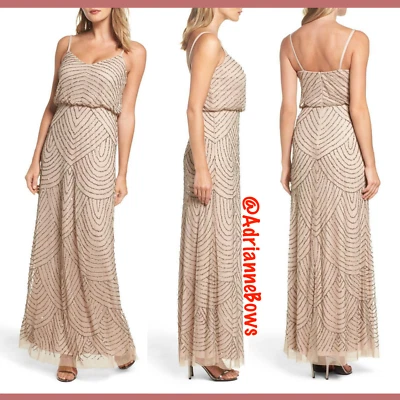 NEW Adrianna Papell Art Deco Beaded Blouson Gown in Taupe Pink [SZ 12 ] #N142 - Image 1 of 4